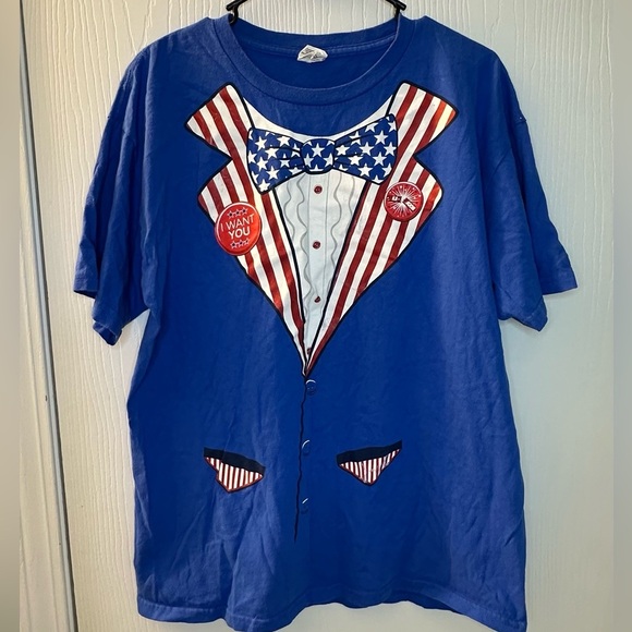 Gildan Red White Blue Patriotic Vote "I Want You" Graphic T-Shirt Men’s Large - Picture 1 of 7